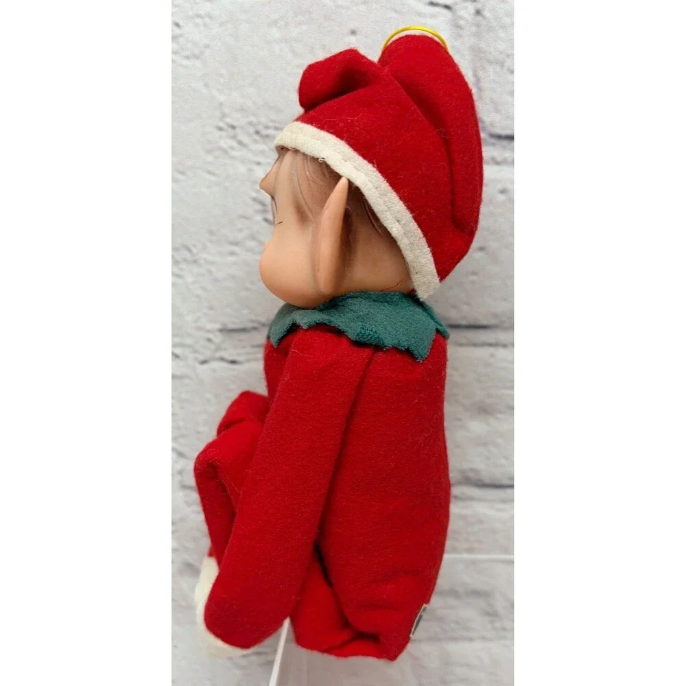 Vtg Knee Hugger Elf Large Pointy Ears 8” Japan Red Suit Blue Eyes